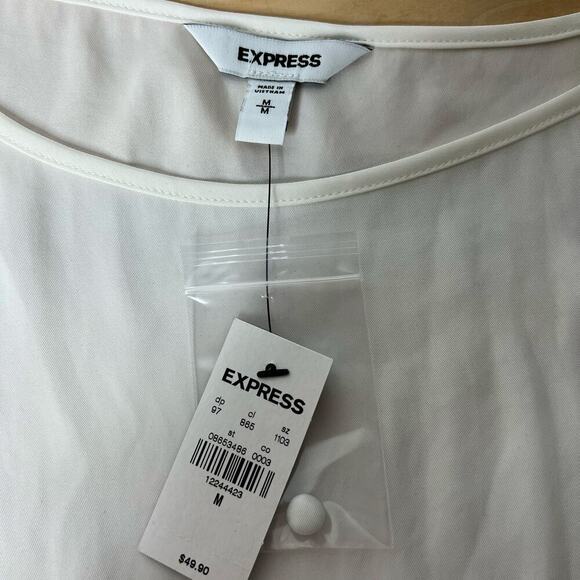 NWT Express Women's White Long Sleeve Blouse Size Medium Button Sleeve Sheer - Picture 8 of 10
